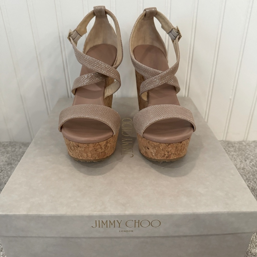 Jimmy Choo | Portia 120 | Powder Pink Glitter Mesh | 36 1/2 - Picture 2 of 11